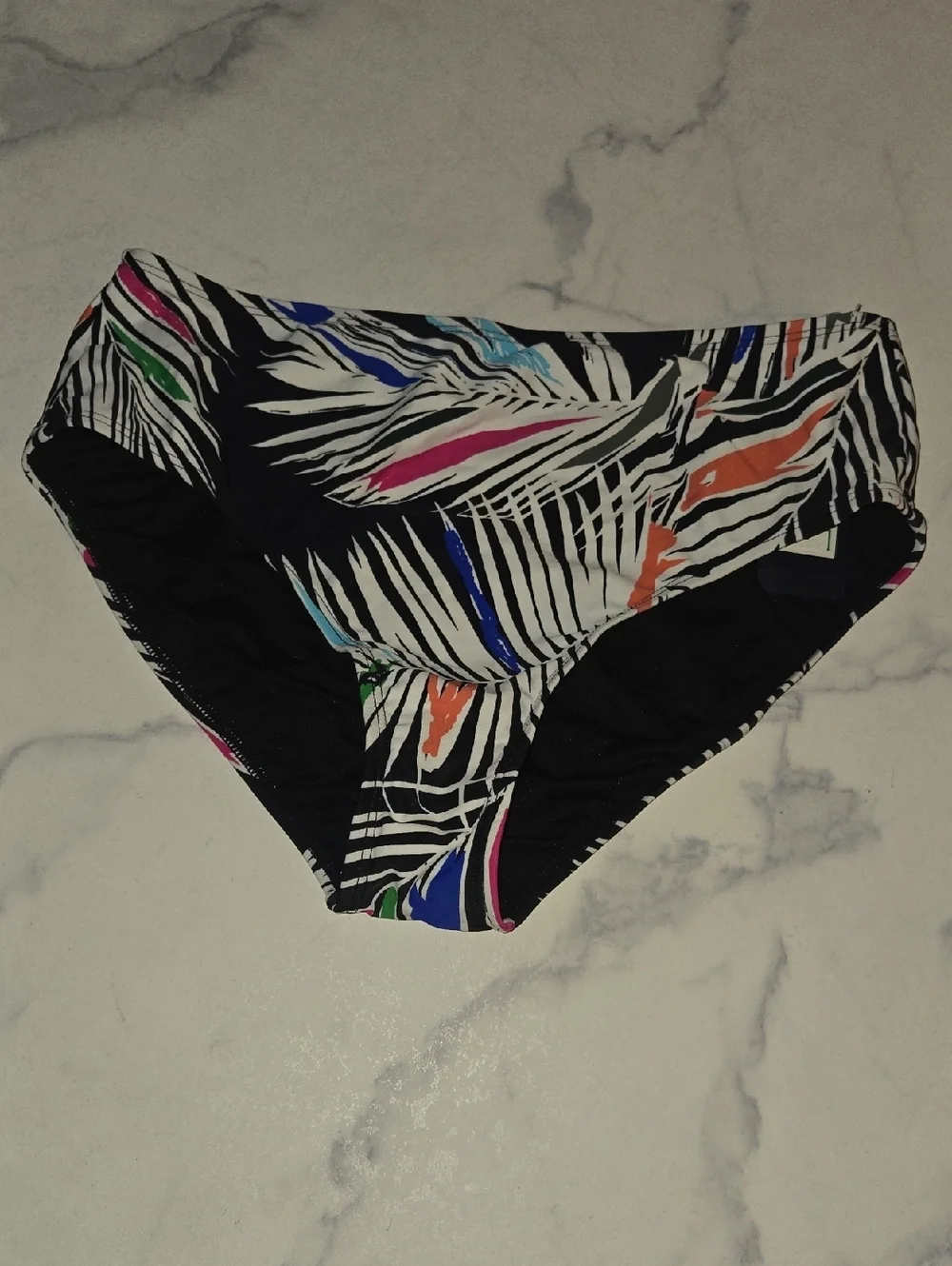 RACHEL Rachel Roy Black High Waist Swim Bikini Bottoms Tropical Beachy Sz L NWT